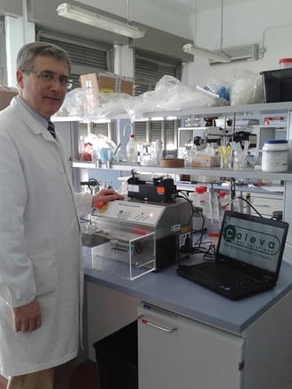 Professor Nicola Realdon and the new Caleva Mixer Torque Rheometer with Binder Addition at Universita Deglu Studi Di Padova